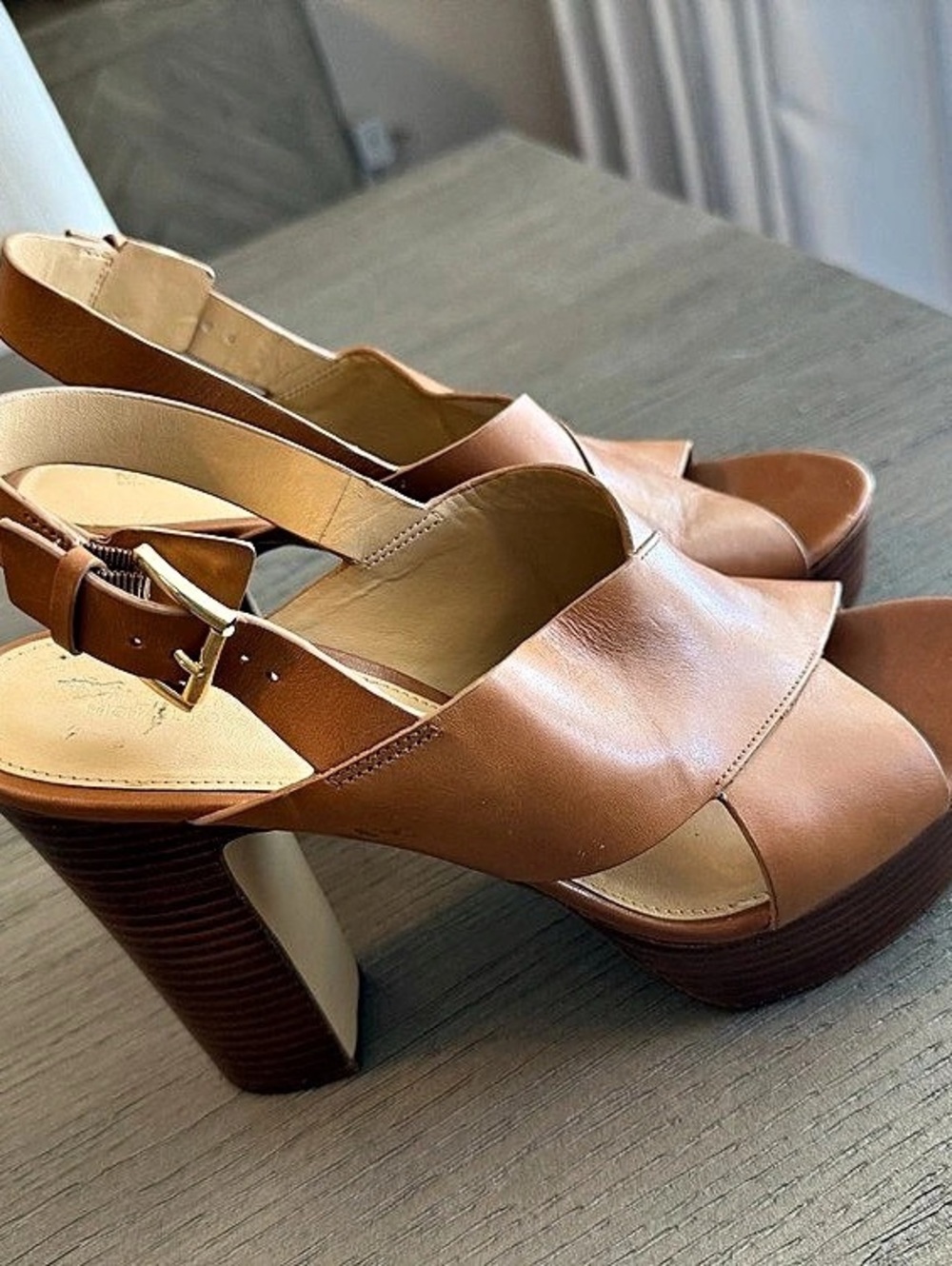 Michael Kors Berkley Leather Platform Sandal Brown US 10